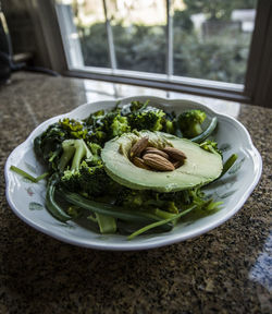 High angle view of food in plate