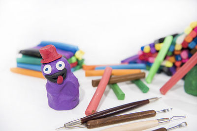 Close-up of toys on table