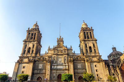 Low angle view of mexico city metropolitan cathedral against clear sky