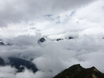 Low angle view of mountain against cloudy sky