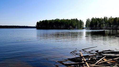 Scenic view of lake against clear sky