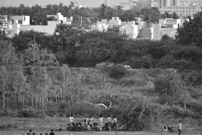 High angle view of buildings in city