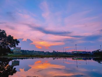 Scenic view of lake against sky during sunset