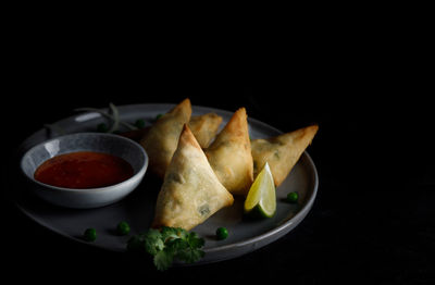 Close-up of served food in plate