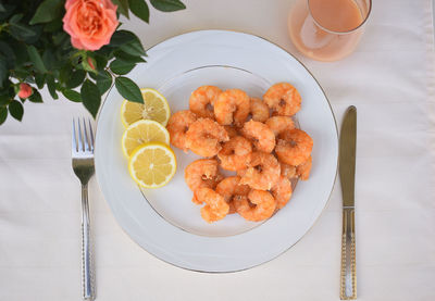 High angle view of food on table