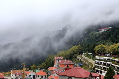 High angle view of buildings against sky