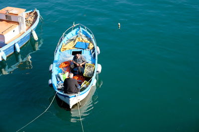 High angle view of people in sea