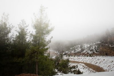 Scenic view of snowcapped landscape against sky during winter