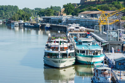 Boats moored in harbor