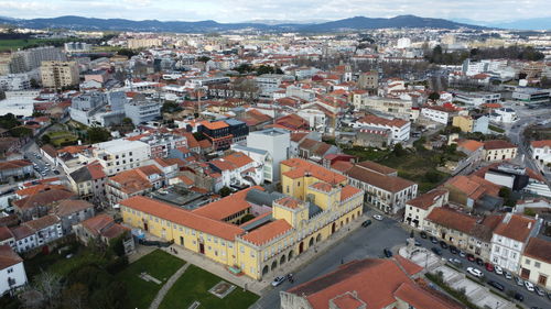 High angle view of townscape against sky