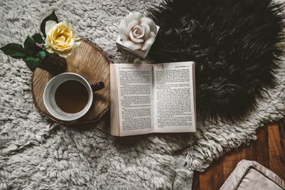 High angle view of coffee on table