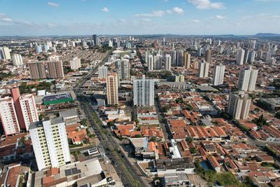High angle view of cityscape against sky