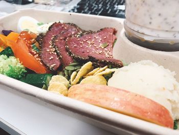 Close-up of meal served in plate