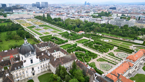 High angle view of buildings in city