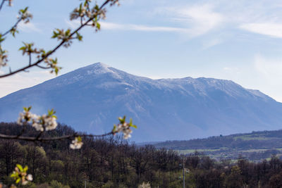 Scenic view of snowcapped mountains against sky