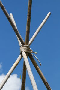 Low angle view of metallic structure against clear blue sky