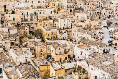 High angle view of buildings in city