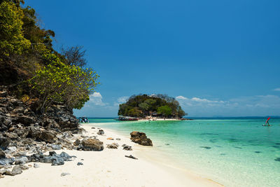 Thale waek or walking sandbank with white sand in krabi, thaiand. 