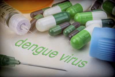 High angle view of multi colored bottles on table