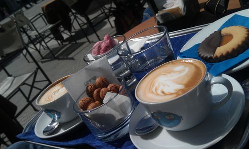 High angle view of coffee on table