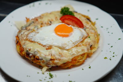 Close-up of breakfast served in plate