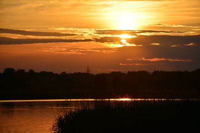 Scenic view of lake against sky during sunset