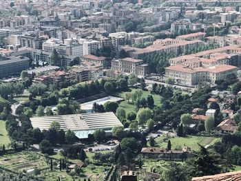 High angle view of buildings in city