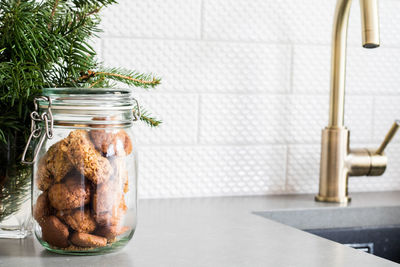 Close-up of cookie jar on kitchen counter