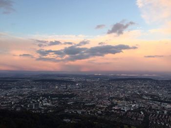 High angle view of cityscape against sky during sunset