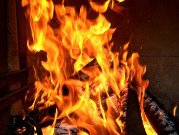 Close-up of fire in the dark