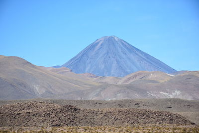 Scenic view of mountains against clear blue sky