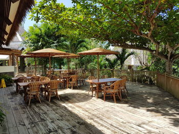 Empty chairs and table in restaurant