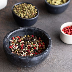 High angle view of fruits in bowl on table