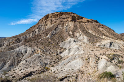 Low angle view of rock formations against sky