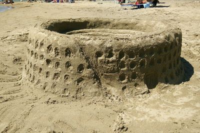 High angle view of sand at beach