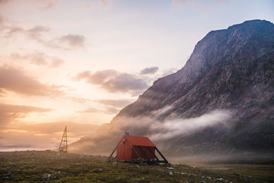 Emergency shelter below mountain in akshayak pass.