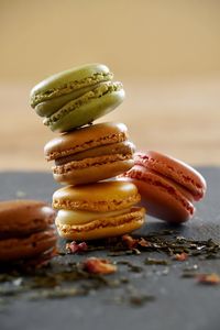 Close-up of macaroons on table