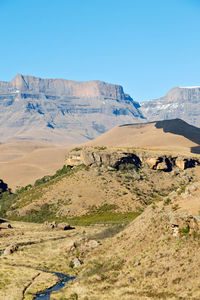 Scenic view of desert against blue sky