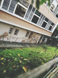 View of buildings through window