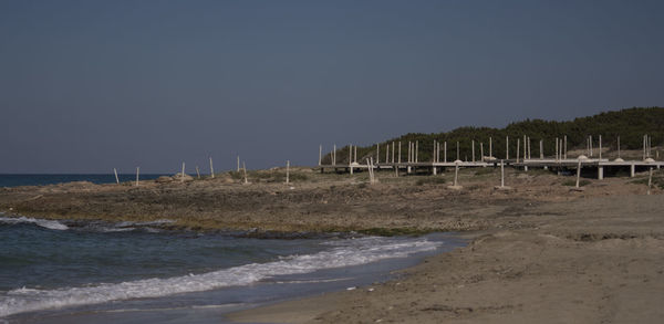 Scenic view of beach against clear sky