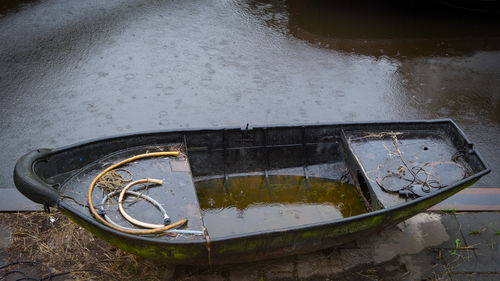 High angle view of reflection in puddle