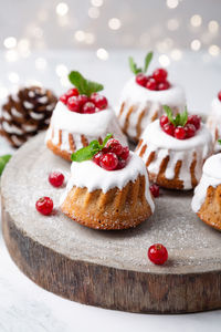 Close-up of dessert served on table