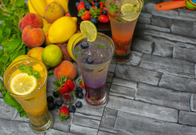 High angle view of drink on table