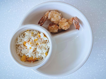High angle view of food in bowl on table