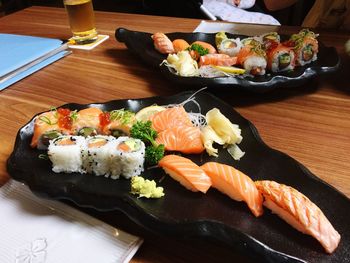 Close-up of sushi served on table