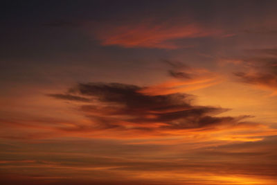 Low angle view of cloudy sky at sunset