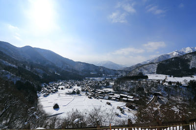 Scenic view of snowcapped mountains against sky