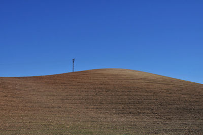 Scenic view of field against clear blue sky