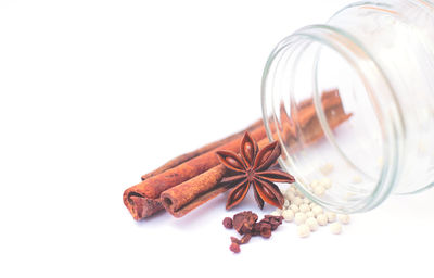 Close-up of jar against white background