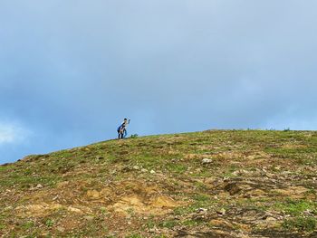 Scenic view of person on land against sky